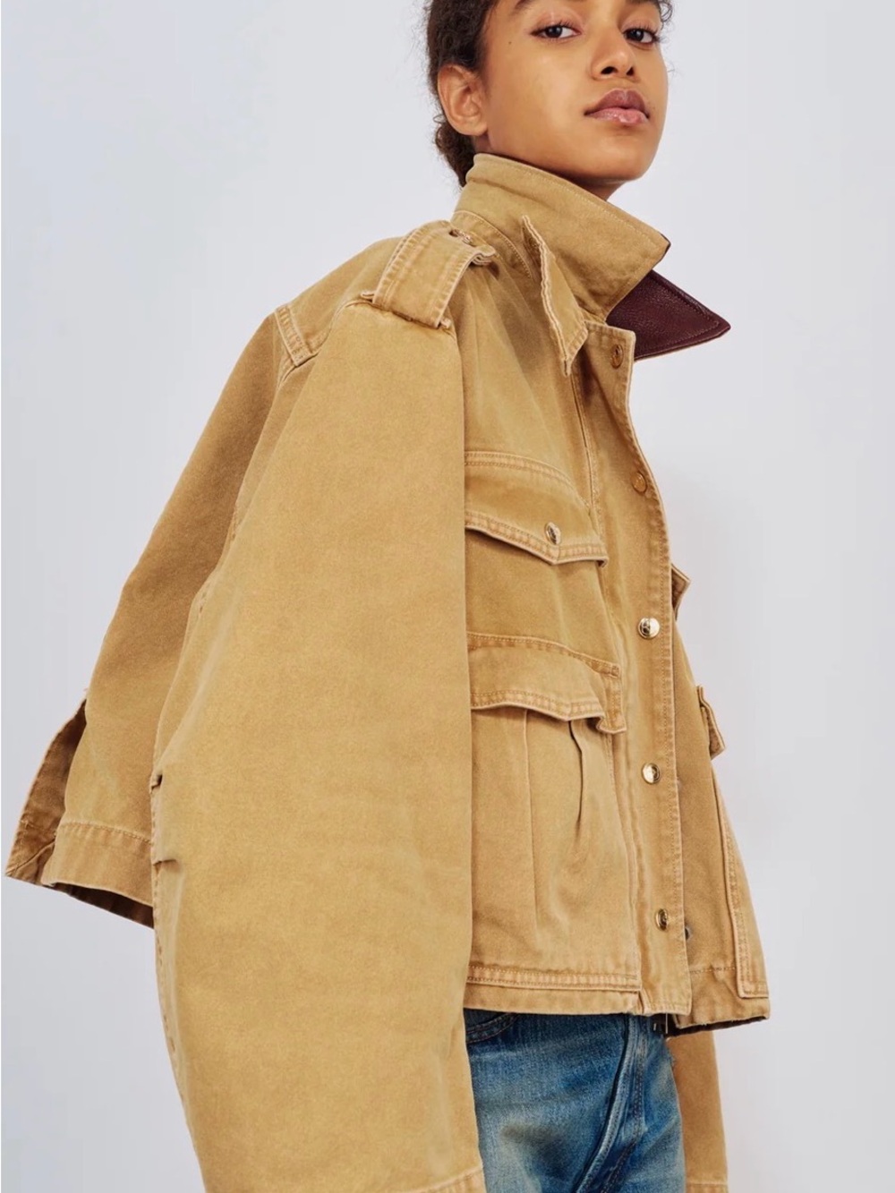Rùadh Women’s Utility Jacket in Tan with Structured Collar